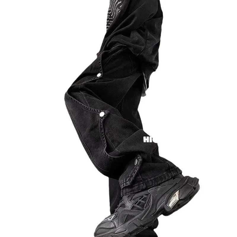 American Style Casual High Street Fashion Design Sensibility Niche Mens Loose Fit Straight Leg Denim Pants Spring Season X250227