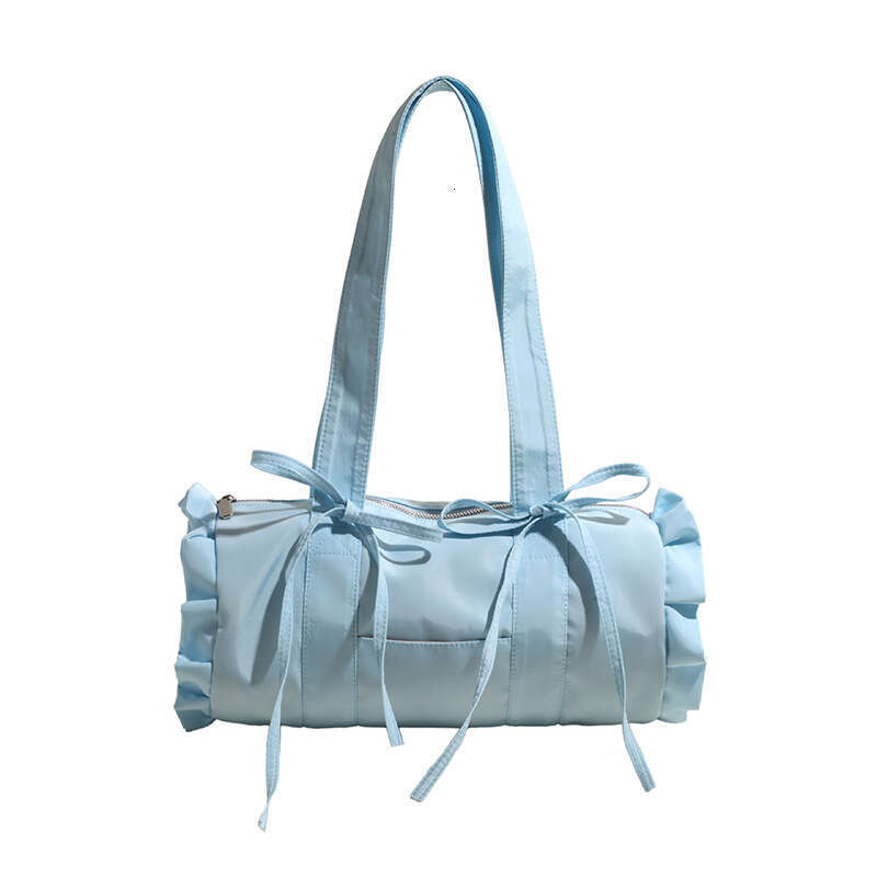 Japanese and Korean minimalist cute style large capacity casual canvas shoulder for women pleated lace commuting armpit bag 2024 temperament versatile