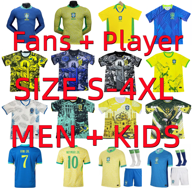 2025 2026 Brazils VINI JR. Soccer Jersey 24 25 26 Player version brasil NEYMAR G.JESUS RICHARLISON RODRYGO NDRICK CASEMIRO RAPHINHA Football Shirt uniform men kids kit