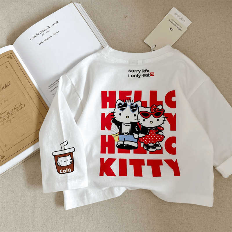 T-shirts Childrens T-shirt 2025 autumn new item for boys and girls ins cotton long sleeved T baby HELLO cat loose long sleeved base shirtY250227X9HI