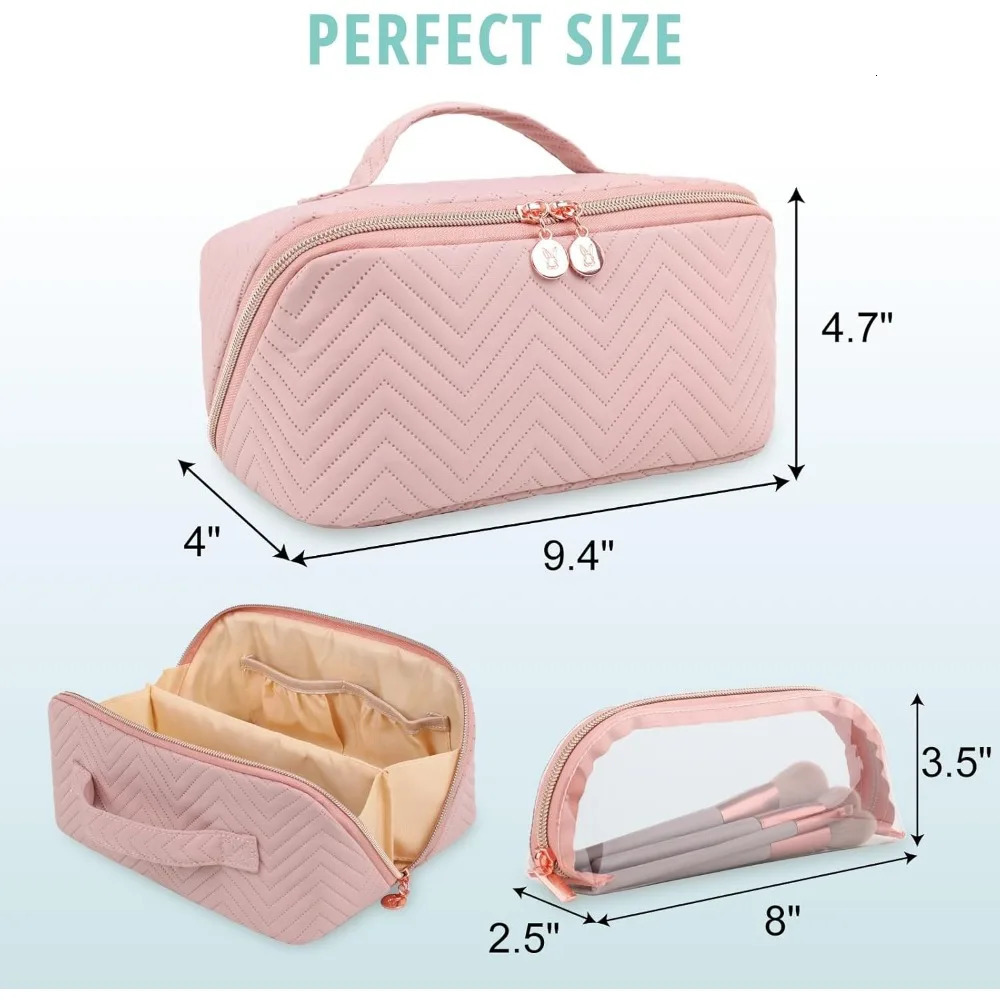 Ship from US Cosmetic bag large capacity ladies travel cosmetic with carrying pouch open flat waterproof toiletry 250227FBB