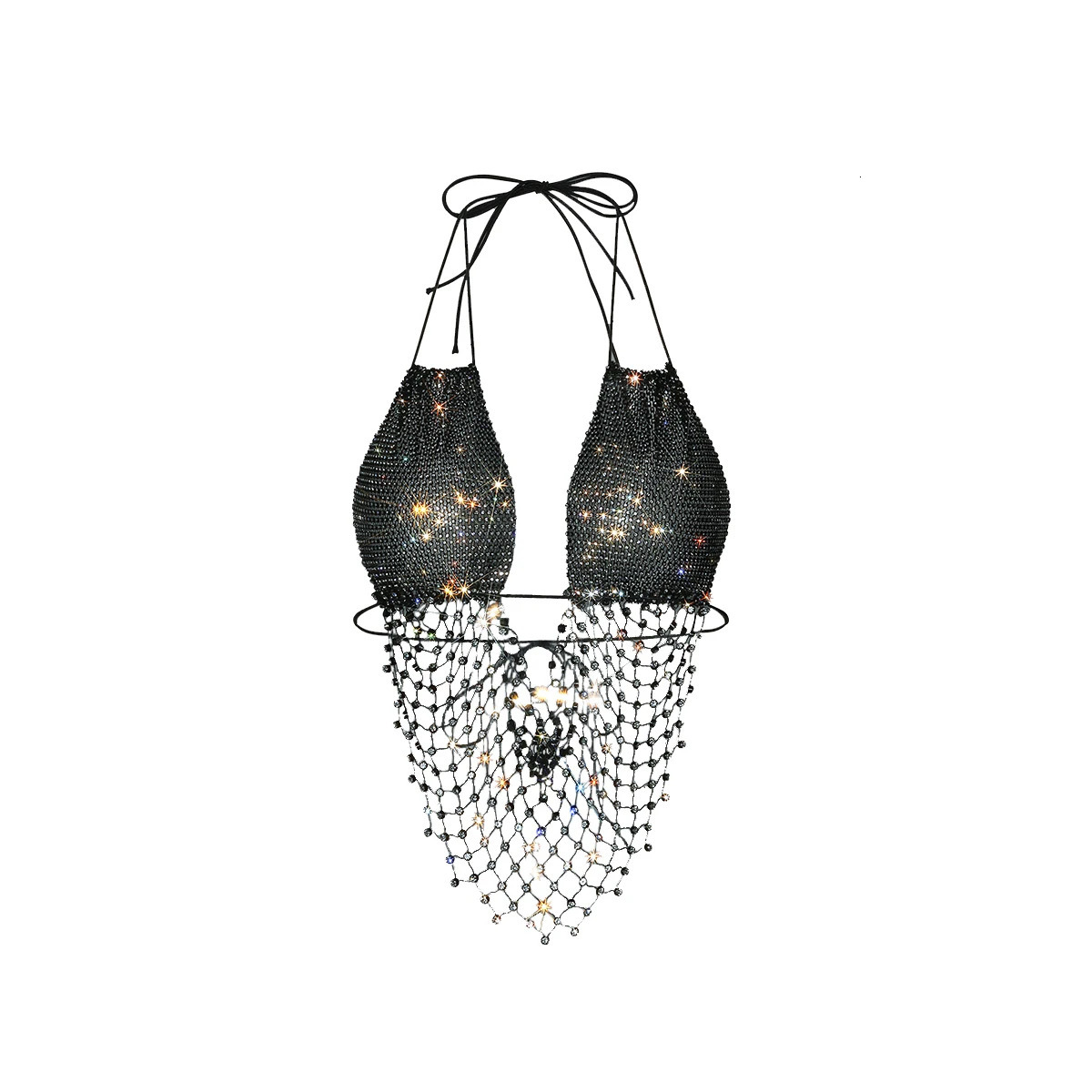 y Shiny Rhinestone Backless Tank Top For Women Sexy V Neck Halter Mesh Diamonds Tassel Camisole Party Club Sling 250226