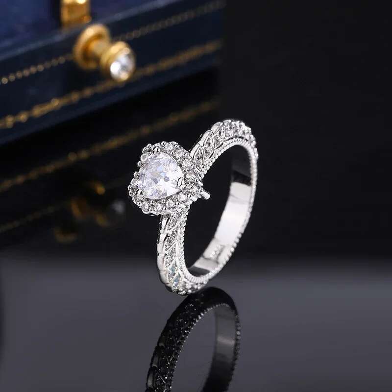 Heart Shaped Sier Plated 10mm AAAA Zircon Pair Ring Women Wedding Engagement Party Jewelry