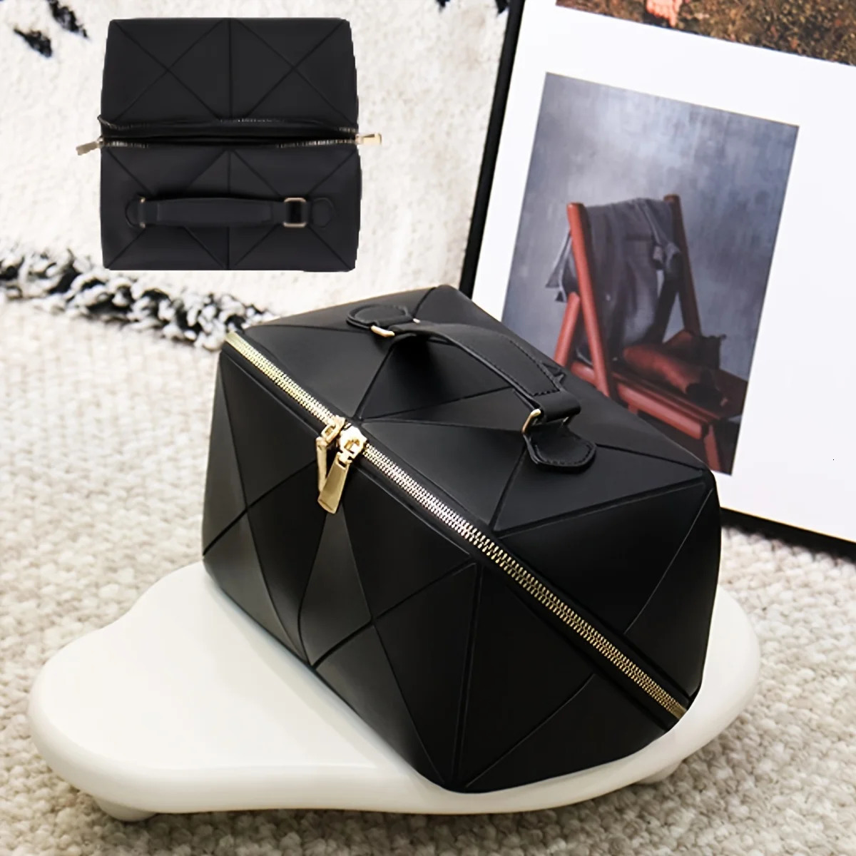 Ship from US Large capacity portable makeup bag foldable pillow n travel PU unisex adult waterproof oilfree accordion 250227FBB