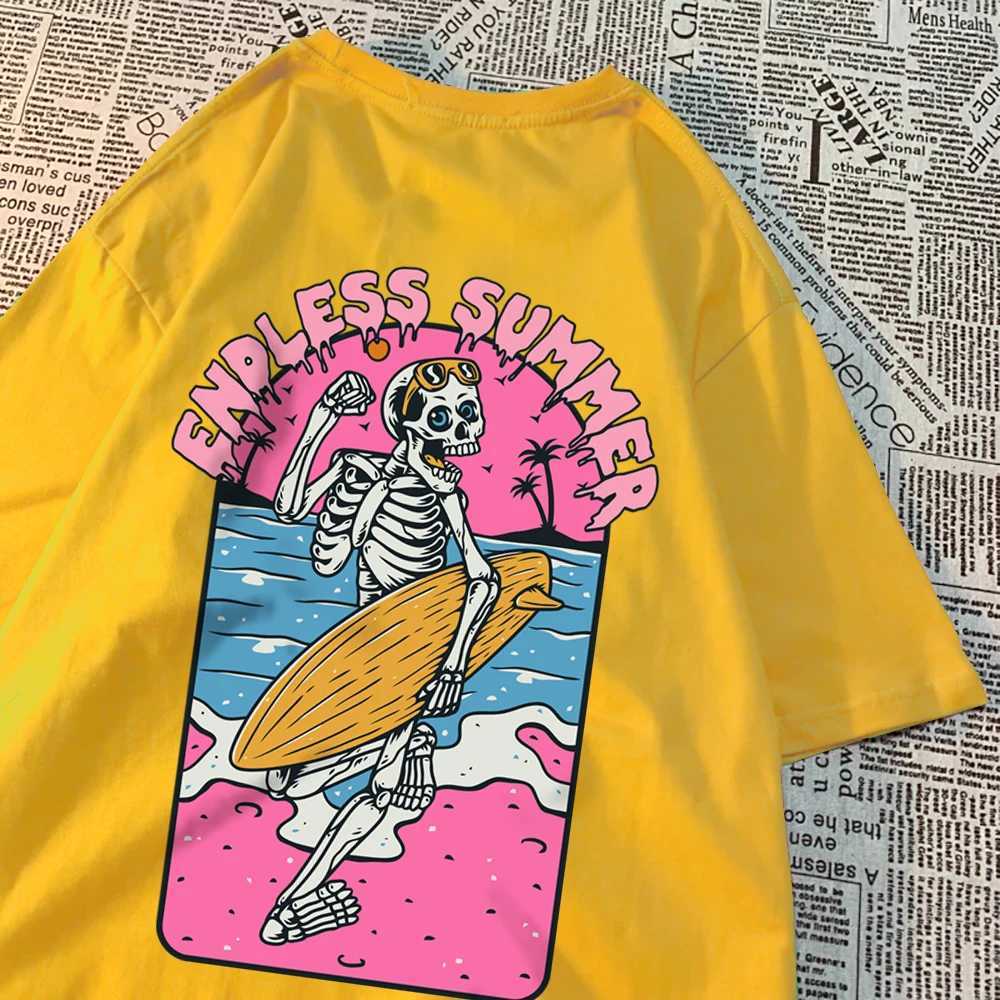 Endless Summer Skull Surfing Men Tshirt Harajuku Quality T-Shirts Anime Cartoons T-Shirts Fashion Summer T-Shirt Cotton TopsT250227