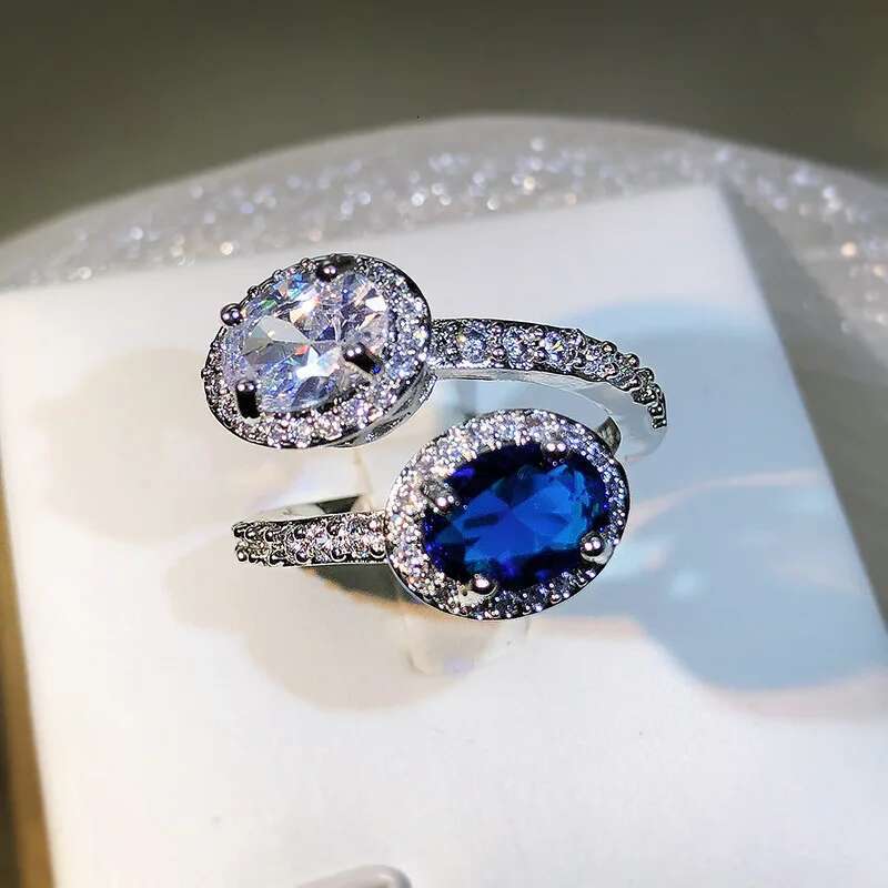 Oval Two-color ing White sapphire rings for women drop ring noble S sterg sier opening adjustable