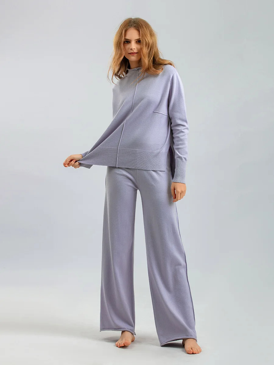 Warm 2 Piece Pant Suits For Women Knitted Long Sleeve Set Top And Pants Tracksuit Outwear Sweater CHIC 250226