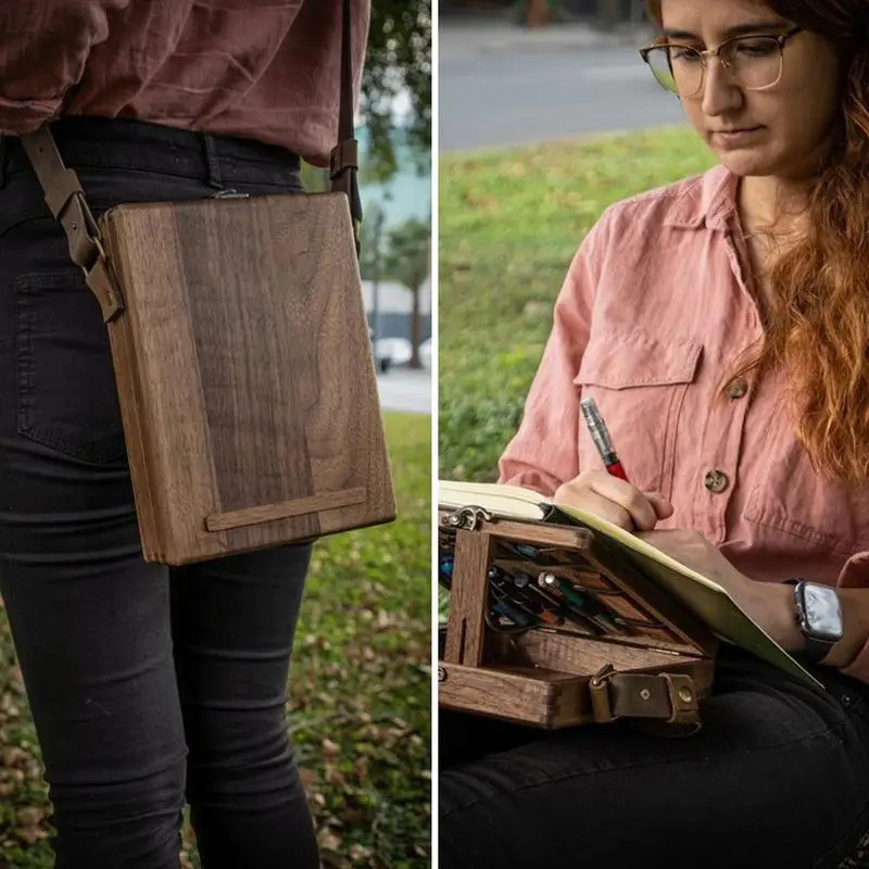 Ship from US Writers Messenger Wooden Box A5 Retro Trend Shoulder Bag Postman Outdoor Briefcase Art Supplies Home Decor Storage 250227FBB