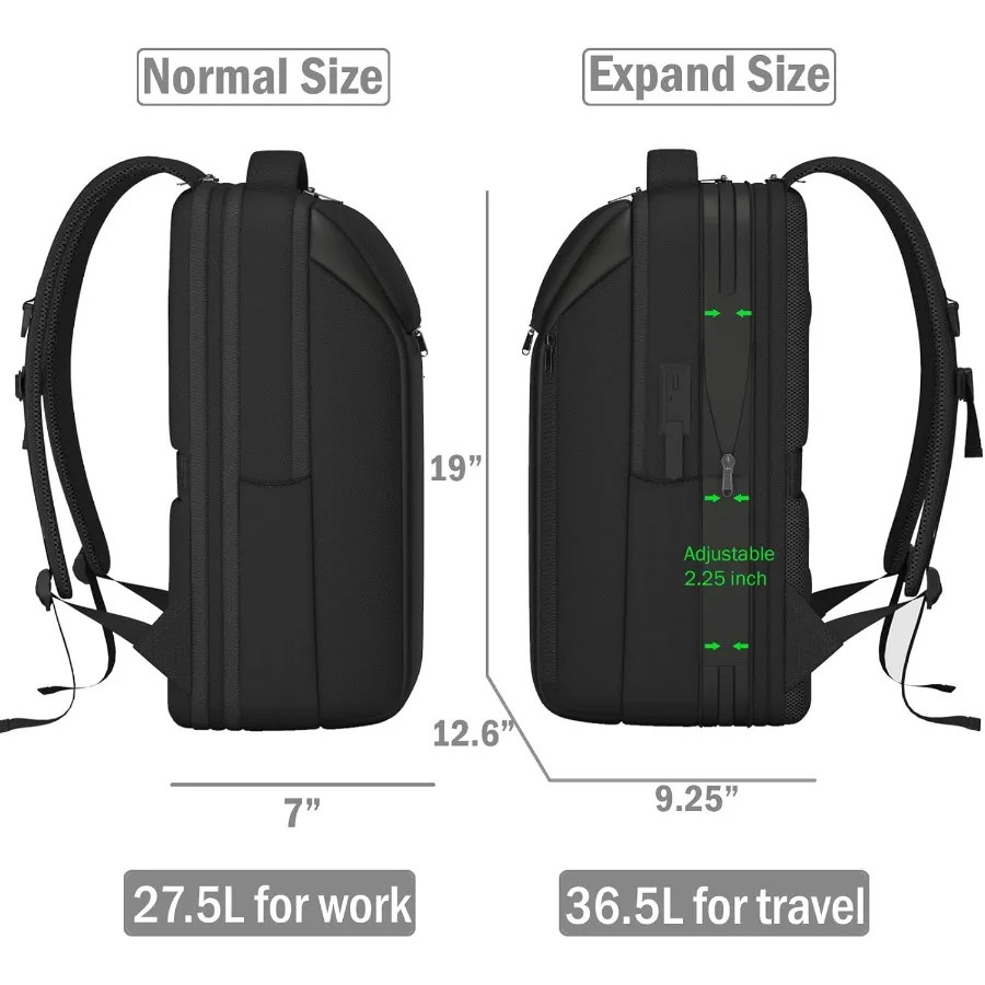 Ship from US Expandable Travel Backpack Business Laptop TSAFlight Approved with USB Charging Port fits 156 Inch 250227FBB