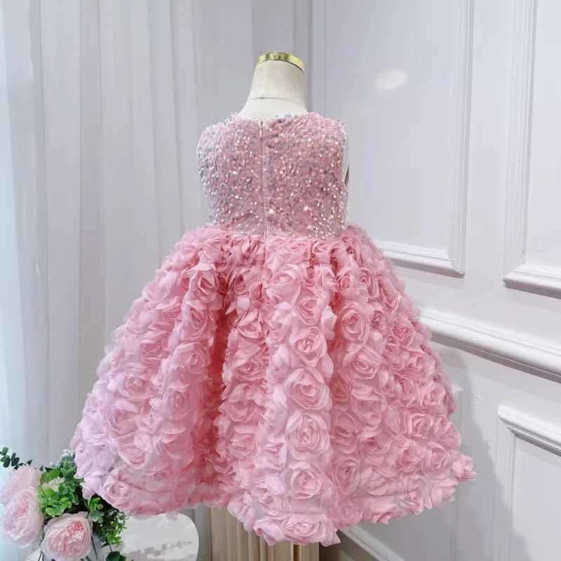 Girl's Dresses Girls Dress 2024 New 3D Rose Princess Dress Sweet Wind Puffy Dress Performance Host Flower Girl Dresses Y250227B9VU