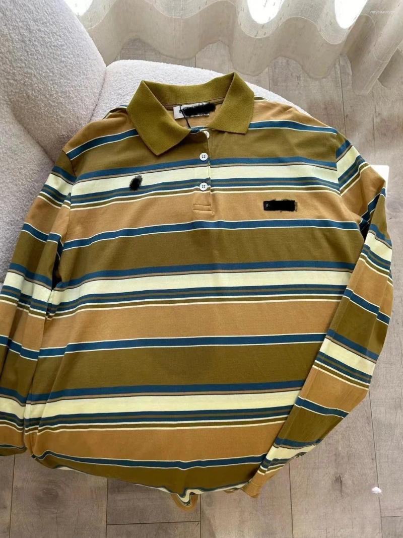 Women's T Shirts Spring And Summer Clothing Letter Embroidery Sticker Loose Striped Long Sleeved Polo Shirt Top ddmyMon ddmyMon ddmyMon