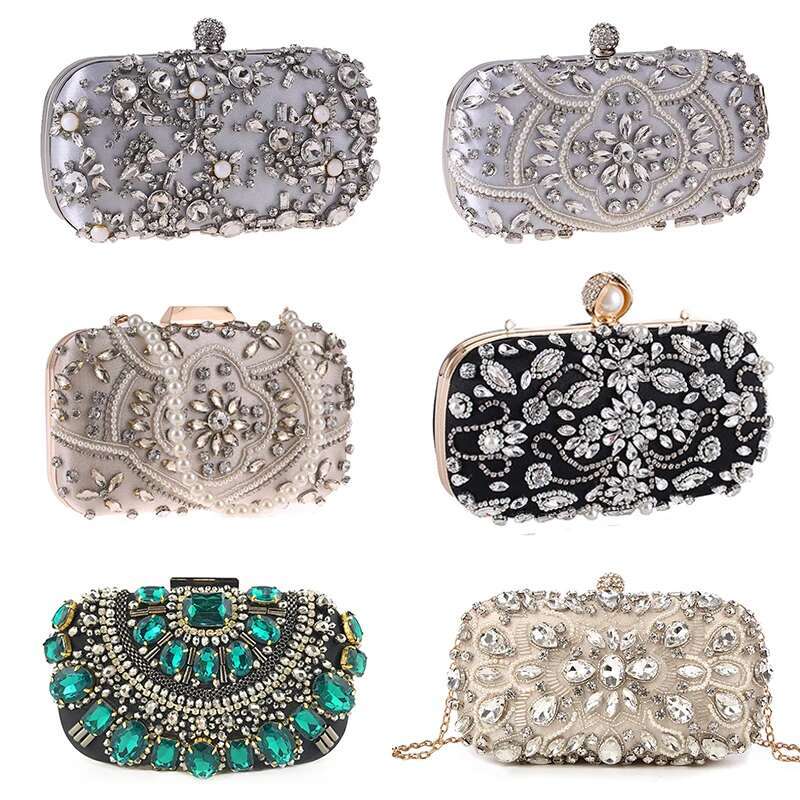 Women's Evening Clutch Bag Party Purse Wedding Clutches For Bridal Exquisite Crystal Ladies Handbag Apricot Sier Wallet