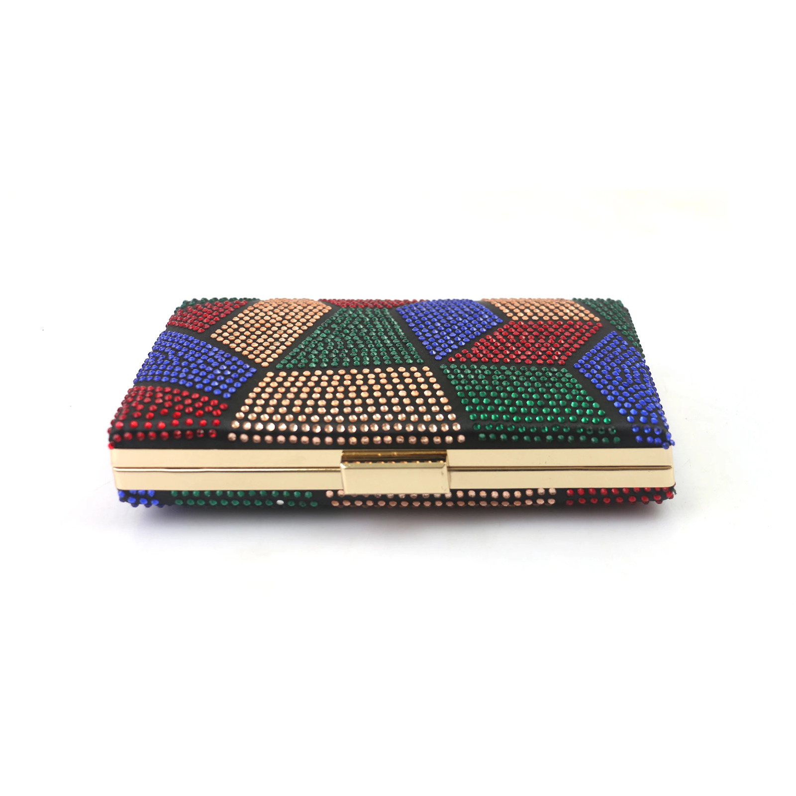 Gorgeous Sparkling Diamond Colorful Rhinestone Block Geometric Pattern Satin Hard Shell Small Square Bag Womens Clutch Evening Bridal Vale 250226