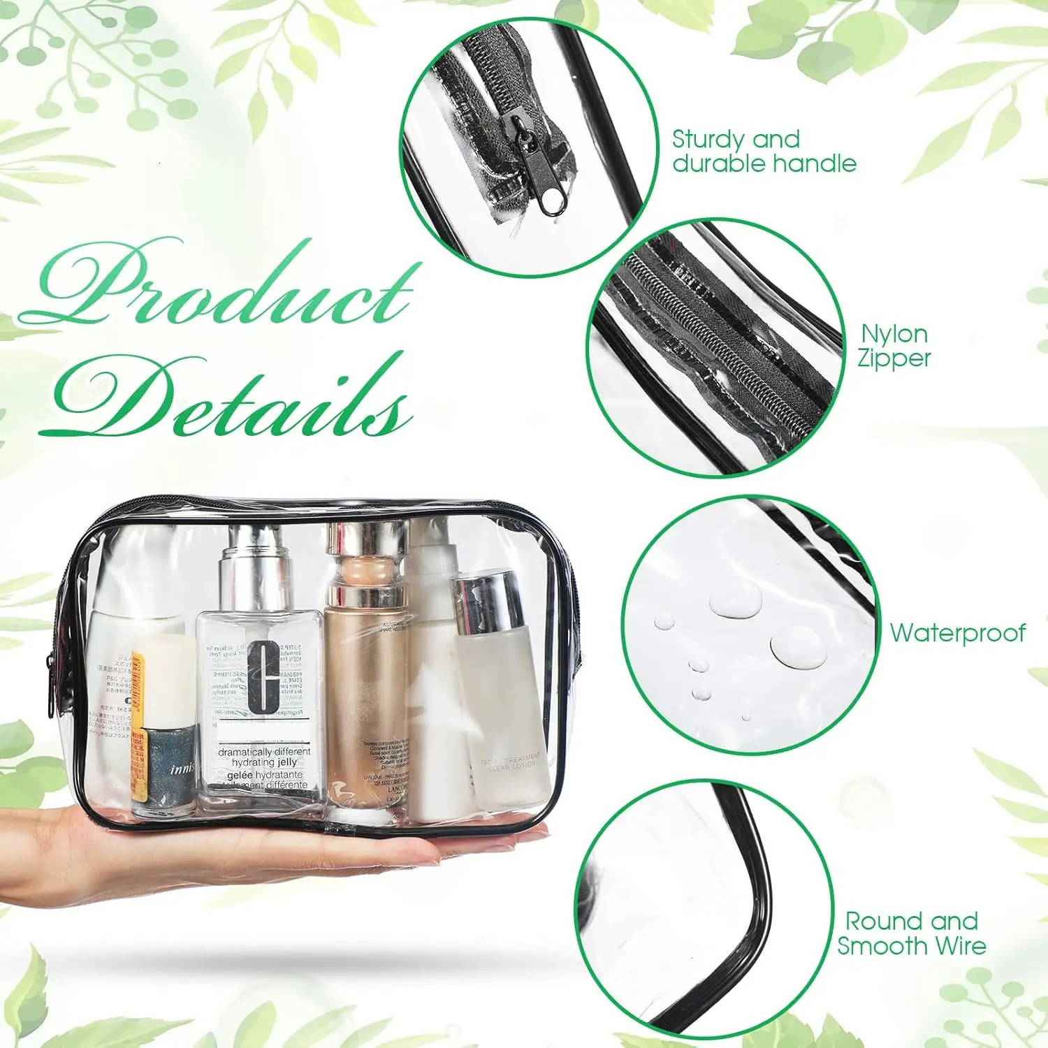 Ship from US 36 Pieces Clear Makeup Bags Bulk Travel Toiletry Transparent Cosmetic Pouches with Zipper Waterproof Portable PVC 250227FBB
