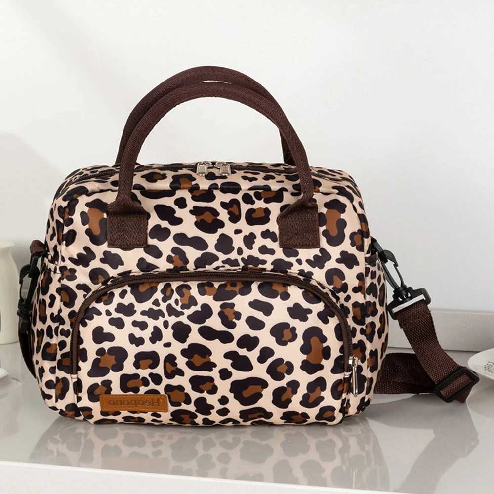 Diaper Bags Large capacity leopard print Oxford cloth crossbody lunch bag American modern minimalist hand-held mommy ice pack Y2502279JA3
