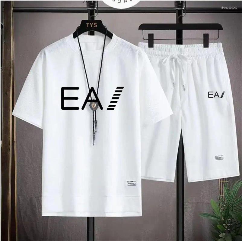 Men's Tracksuits Summer Breathable Waffle Set Crewneck Short Sleeve Track Shorts Two-piece Printed With Letters EA1