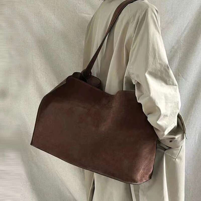 Faux Suede Large Capacity Tote Bags For Women Designer Handbags And Purses 2024 New In Vintage Simple Commuting Shoulder