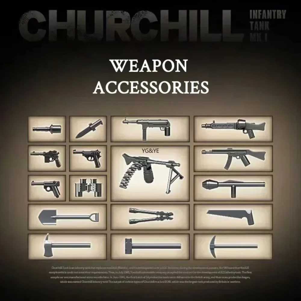 WWII Tank Building Blocks B Tiger 131 Churchill Tank I Scene Of Military Weapon Model Assembly Desk Decoration Toy Gifts Y250227