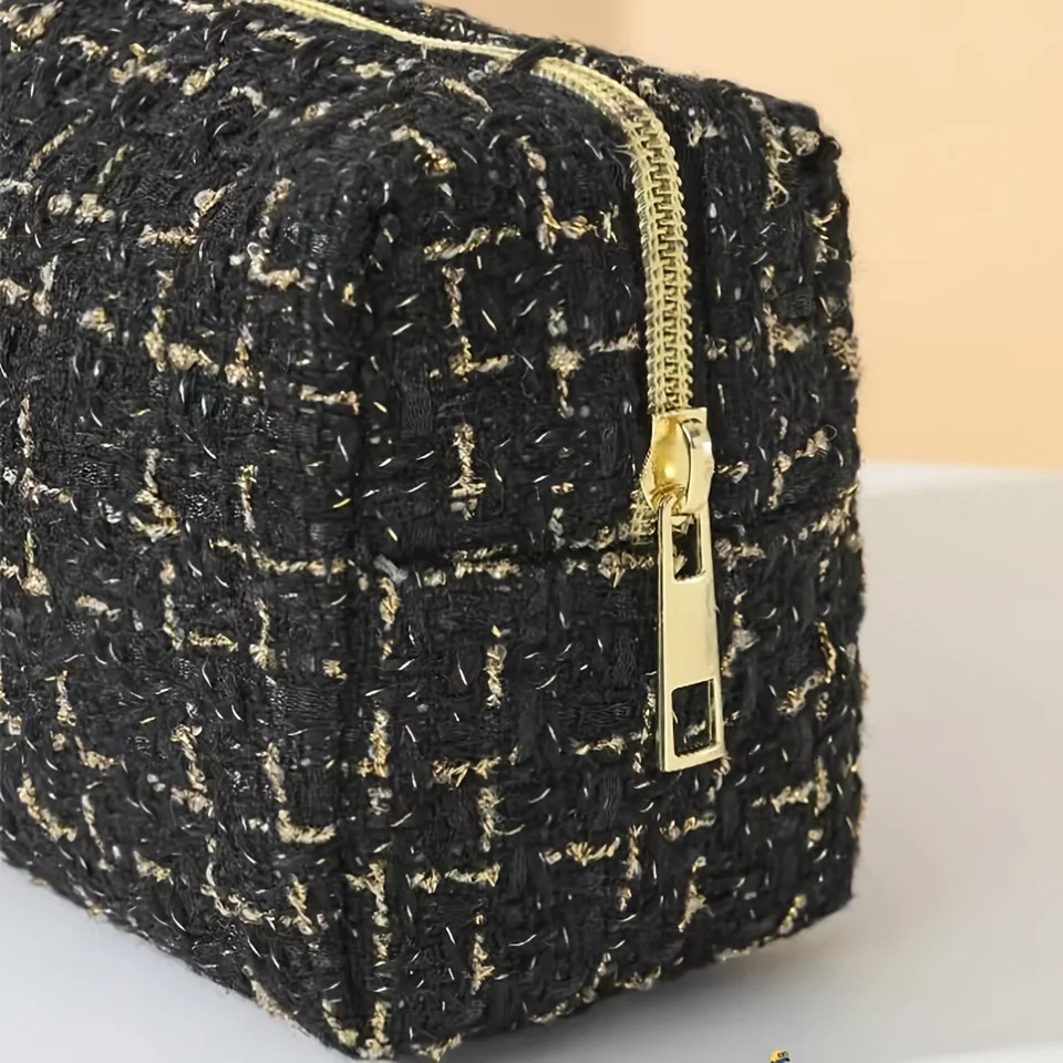 Ship from US Elegant Plaid Pattern Makeup Bag Travel Cosmetic Pouch Zipper Make Up Organizer Toiletry For Women Gifts 250227FBB
