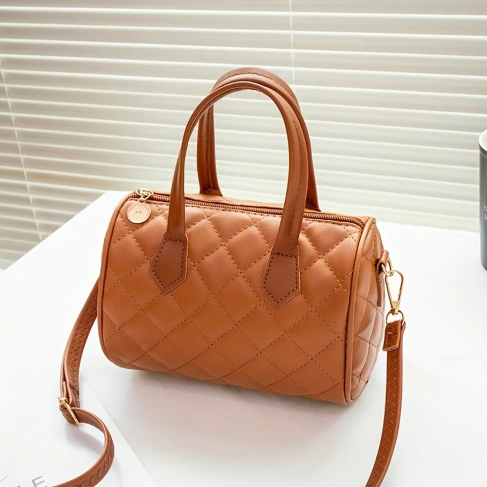 Ship from US Argyle Embroidery Boston Bag Fashion Double Handle Satchel Purse Mini Crossbody For Women 250227FBB