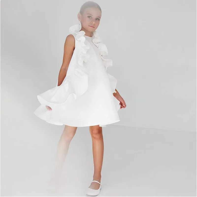 Girl's Dresses Kids Princess Dresses for Girls Sleeveless Vest Children White Leaf Ball Gown Birthday Wedding Frock Baby Baptism Boutique Dress Y