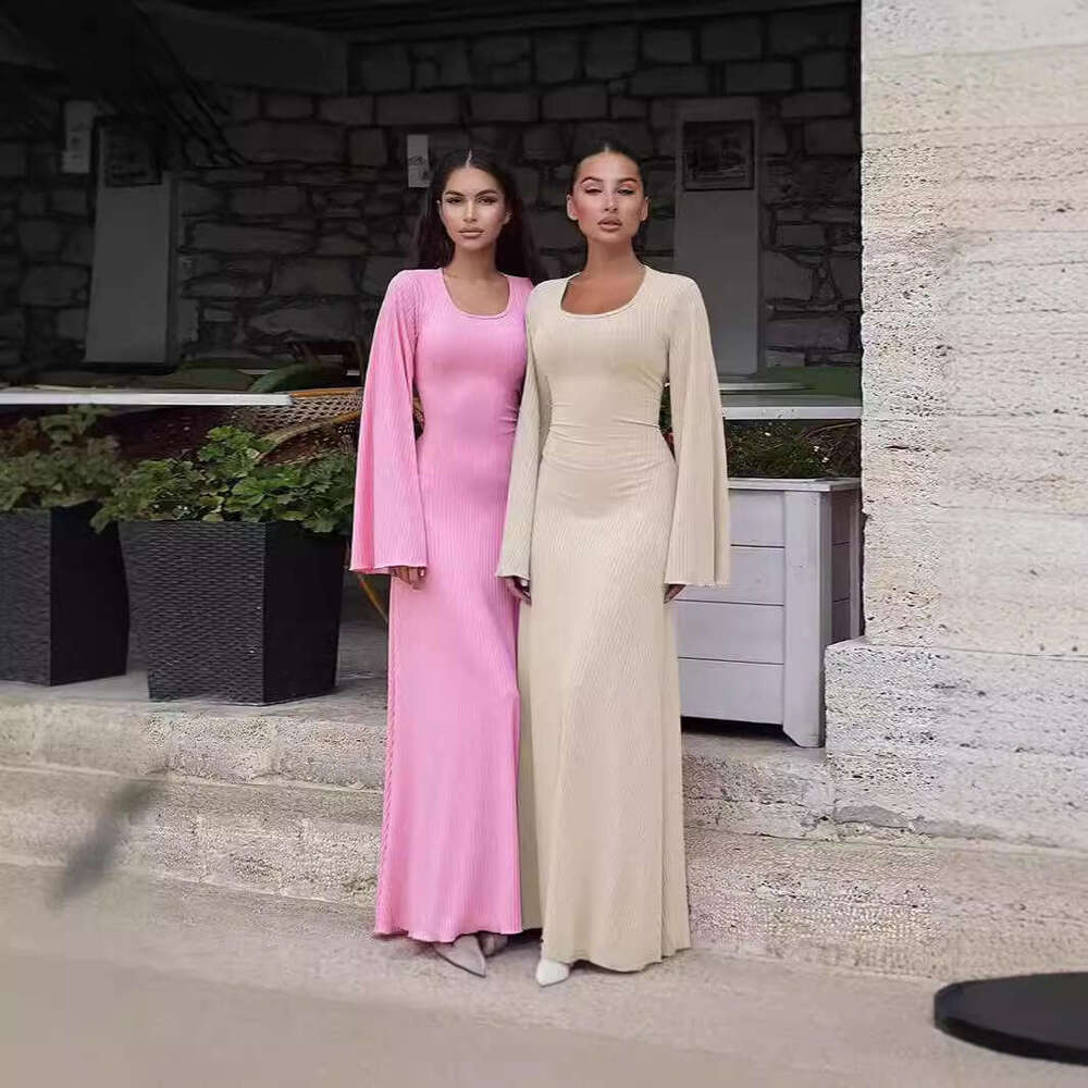 Women's autumn loose U-neck back strap long sleeved dress 2025 new casual fashion trend clothing