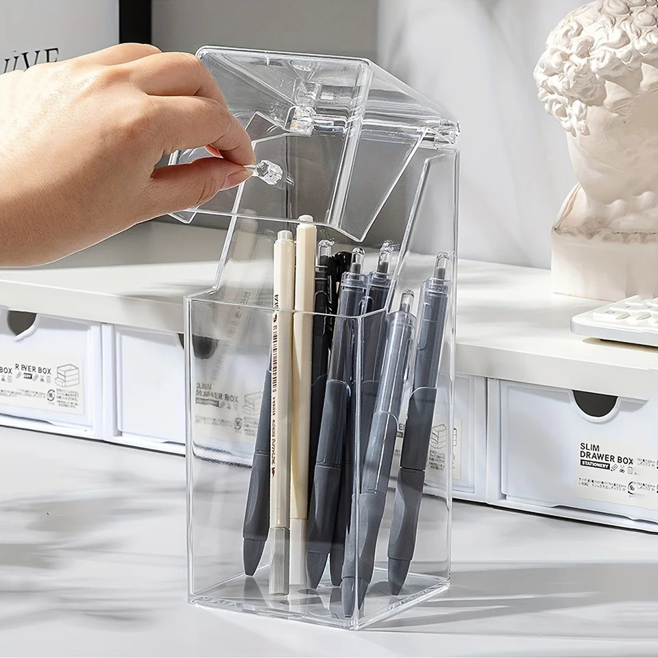 Ship from US Desktop Bucket Makeup Brush With Lid Pen Holder Cosmetic Dustproof Box Ring box Make up bag Shower organizer Organize 250227FBB