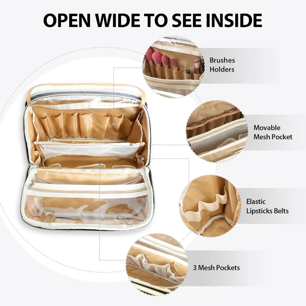 Ship from US Cosmetic bag large capacity space with brush and mirror travel cosmetic storage portable 250227FBB