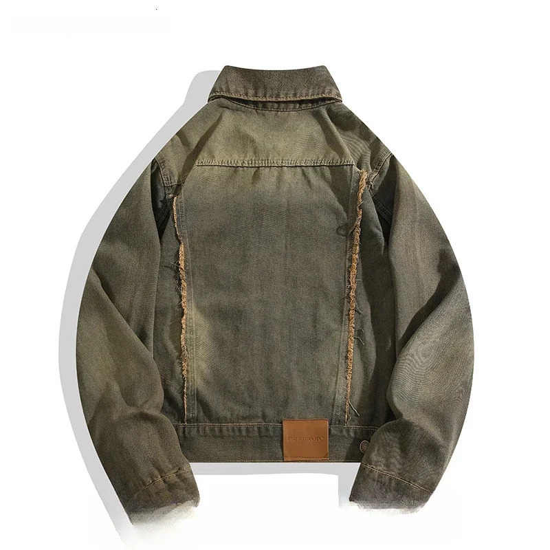 Mens and womens washed Distressed Raw edged Denim jacket European and American heavy industry handsome loose casual street punk jacket 250225