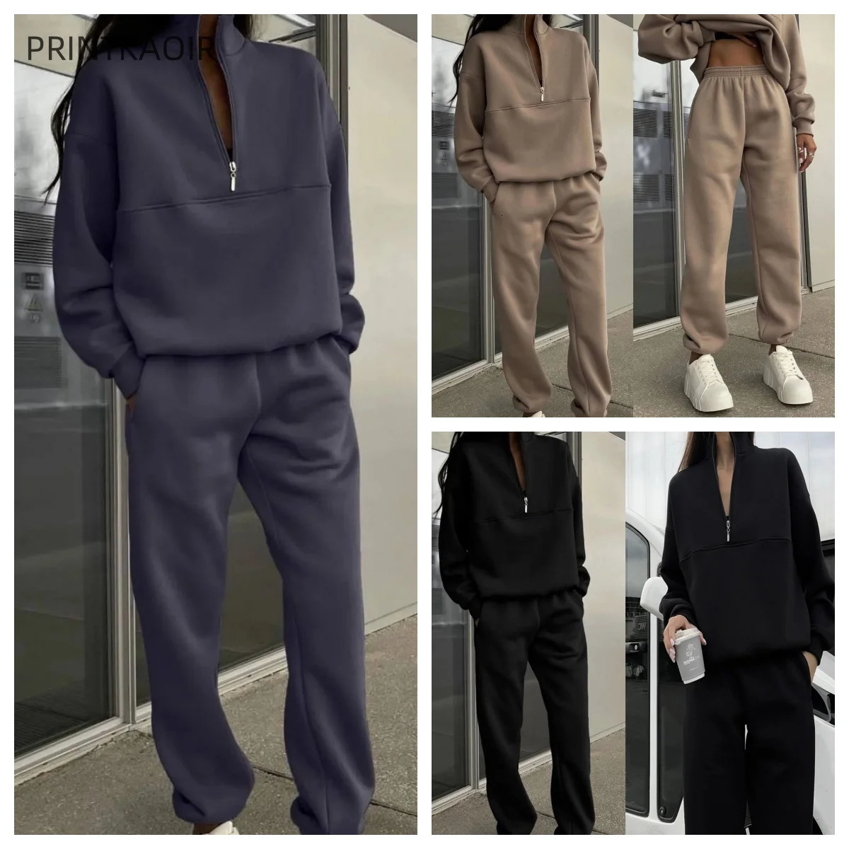 Casual Long Sleeve Sweatshirts and Trousers Fleece Two Piece Sets Lady Suit Womens Tracksuit Autumn Warm Hoodie 250226