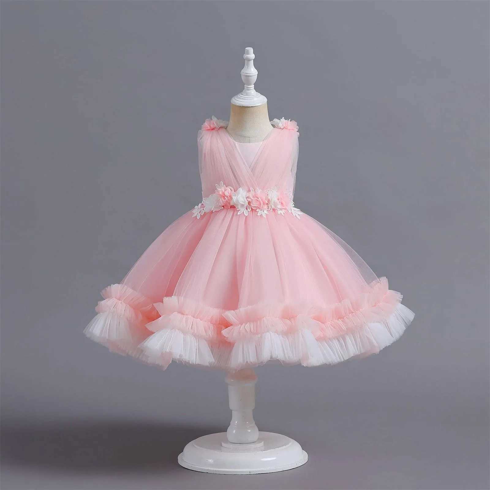 Girl's Dresses Sweet Princess Dress Flower Girls First Birthday Baby First Dress New Childrens Dresses Puffy Sleeveless Lace Cake Dresses Y250227