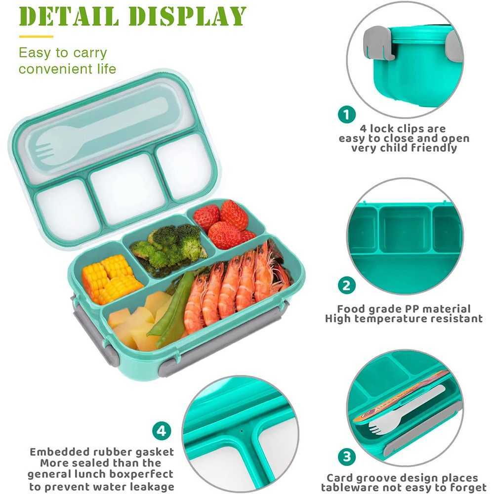 High Quality Bento Box Lunch Box Adult LunchBox Containers For Toddler Kids Adults 1300ml 4 Compartments Fork Leak-Proof Microwave Dishwasher T250227