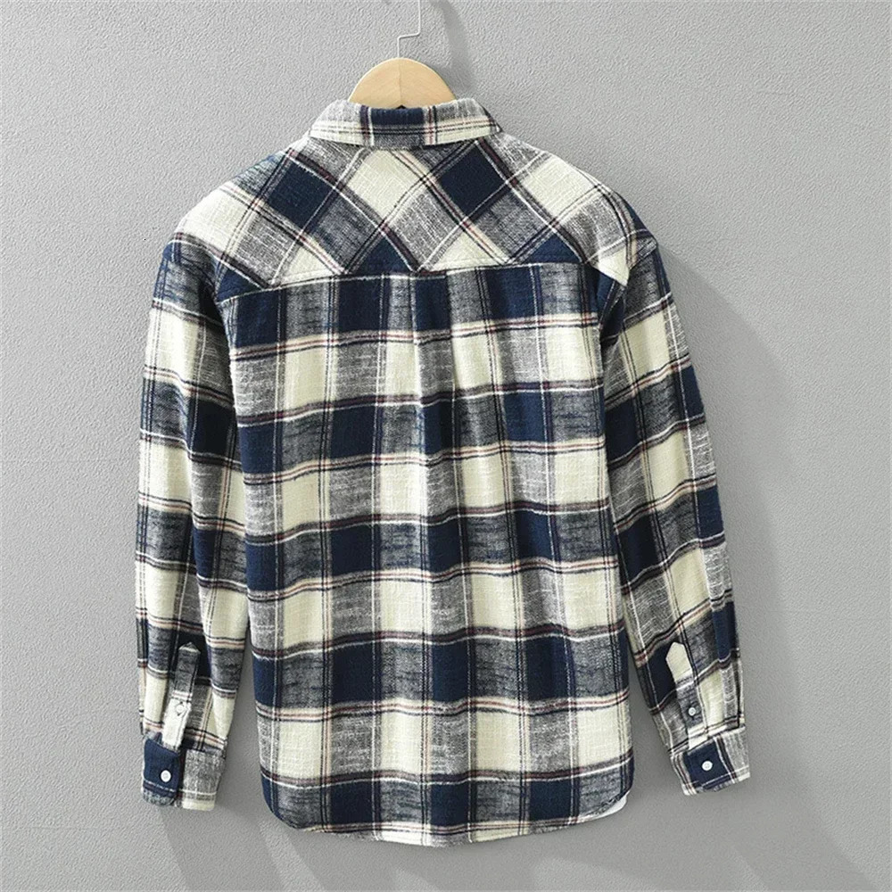 Autumn mens check shirt cotton long sleeve clothing fashion soft casual shirts for men loose plaid Young tops 250226