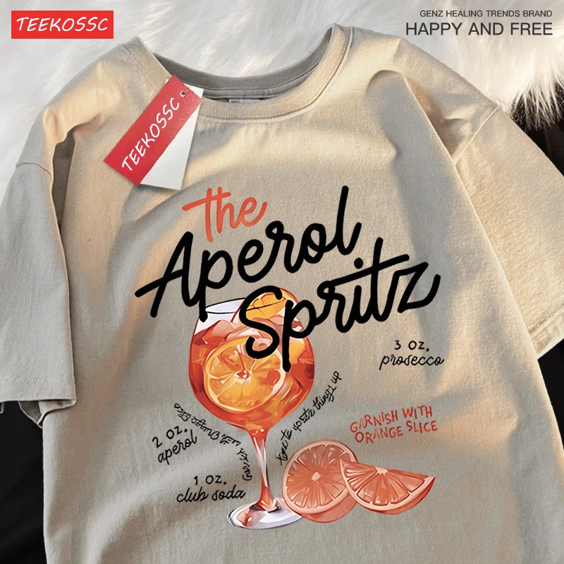 Iced Lemon Wine Beverage Print T Shirts Men Women Cute Crewneck Clothes Loose Summer T-Shirts Fashion Cotton Short Sleeve 250226