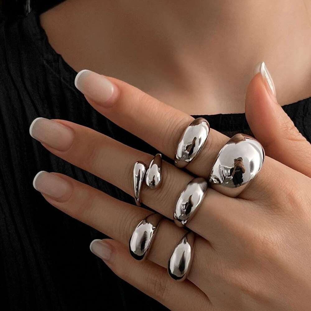 Statement for Women Thick Gold Rings Set Sier Chunky Jewelry Bold Dome Ring