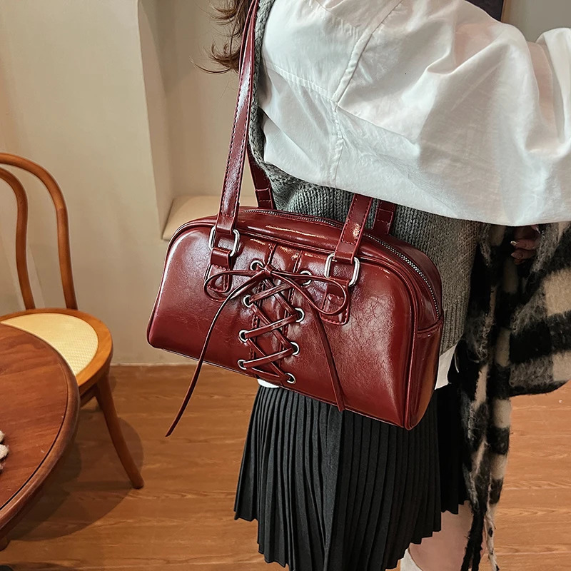 Ship from US Boston Tote Bag for Women with Zipper Bowling Handbag PU Leather Underarm Hobo Work Travel 250227FBB
