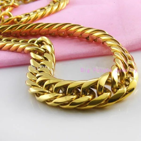 Heavy 16/20mm Gold Color Cuban Curb Link Chain Stainless Steel Necklace Mens Gift Custom Size 7-40inch 250227