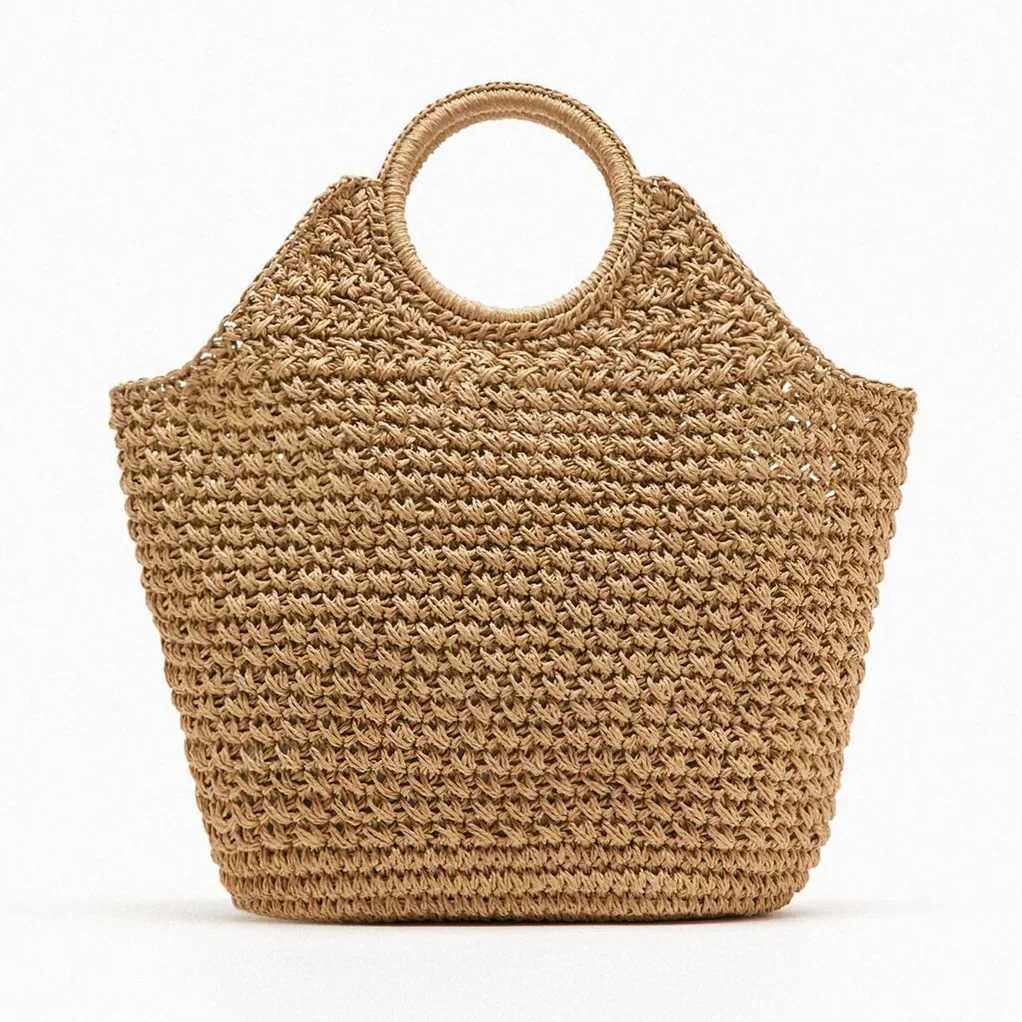 Casual Large Capacity Straw Tote Bag Fashion Paper Woven Round Handle Women Handbags Summer Beach Bags Big Bali Tote Purse