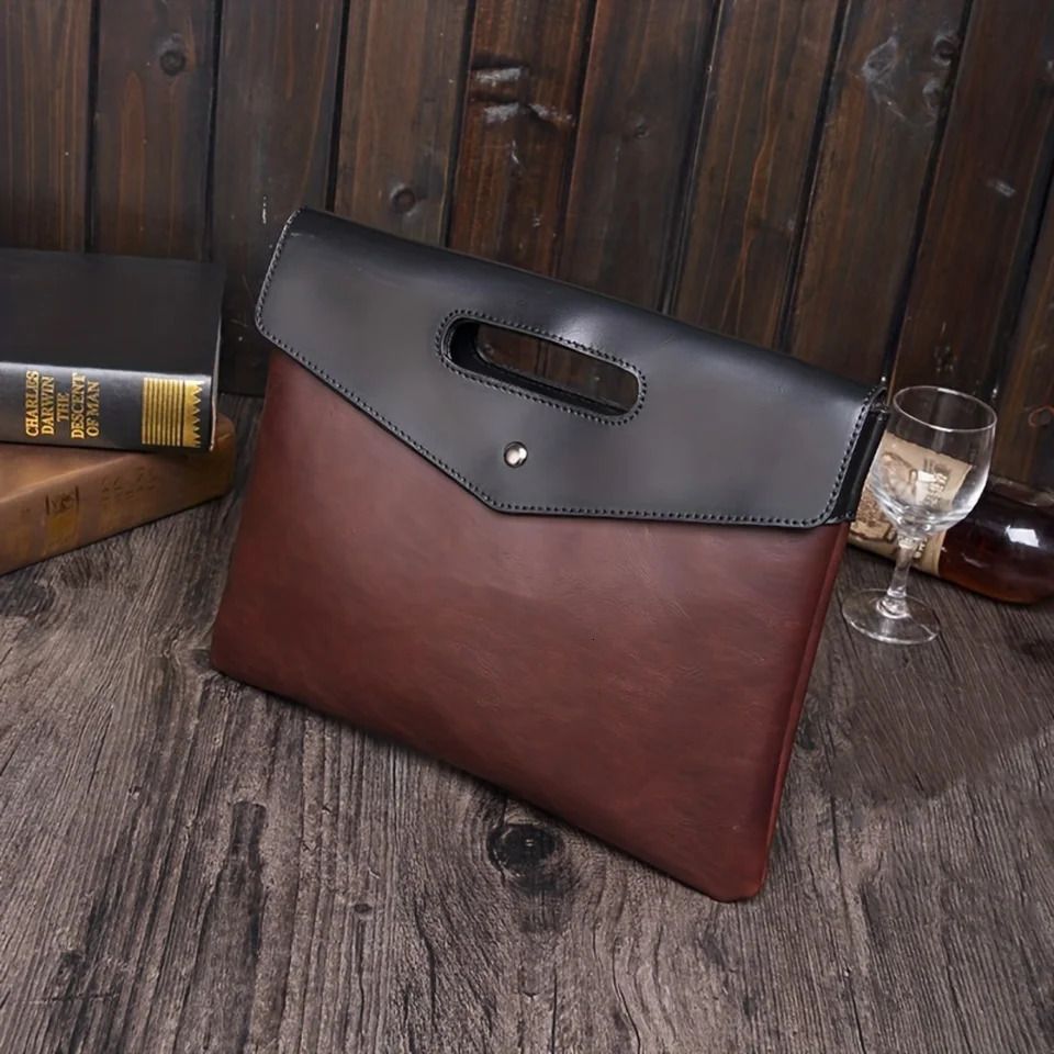 Ship from US Contrast Color Handheld Bag Clutch for Business Commuters Trendy Unisex Briefcase 250227FBB