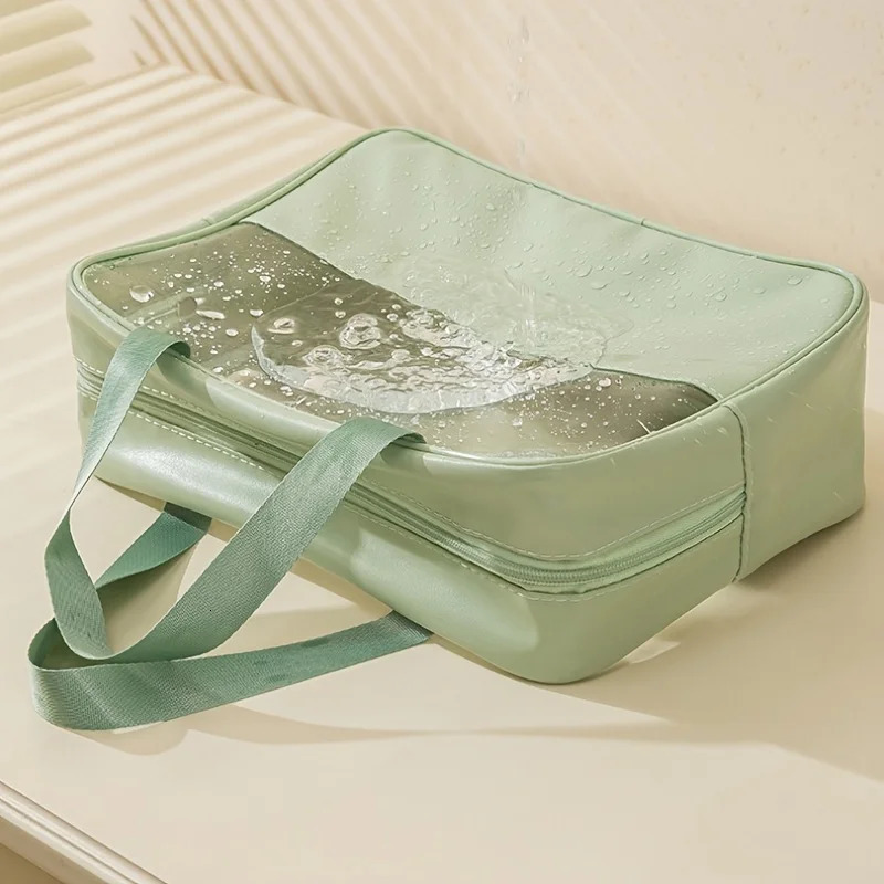 Ship from US 3Piece Portable Transparent Makeup Bag Set Organizer with Zipper and Handle Fashionable Womens Travel Toilet 250227FBB