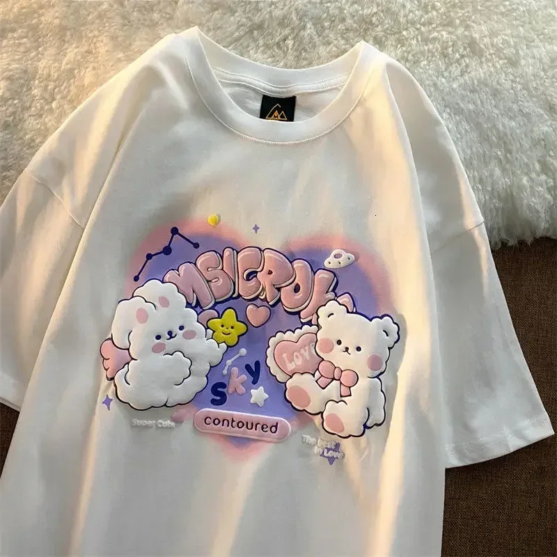 Women Tshirt Letter Embroidery Short Female T-shirt Oversized Casual Retro Large Kawaii Printed Y2k Top T Shirts 250227