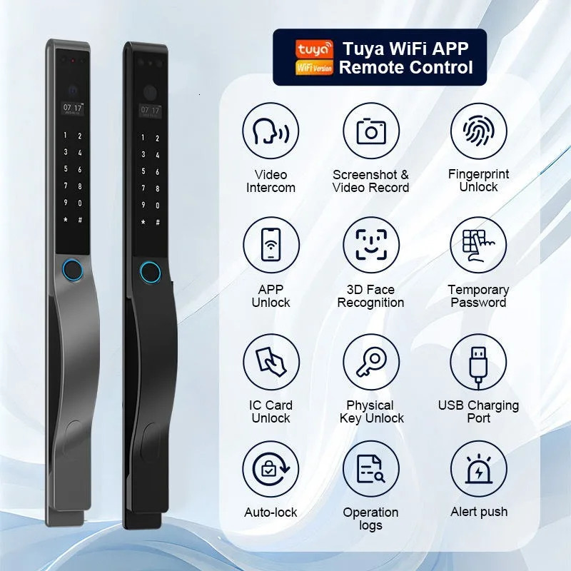 3D Face Recognition Lock Tuya Wifi Digital Electronic Lock Security Camera Intelligent Fingerprint Password Card Key Unlock