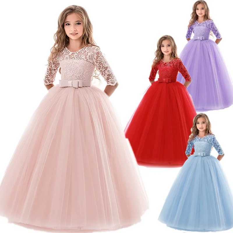 Girl's Dresses Teenager Wedding Party Dresses for Girls Lace Elegant Kids Birthday Pageant Long Dress Childrens Ceremony Junior Formal Dress Y250