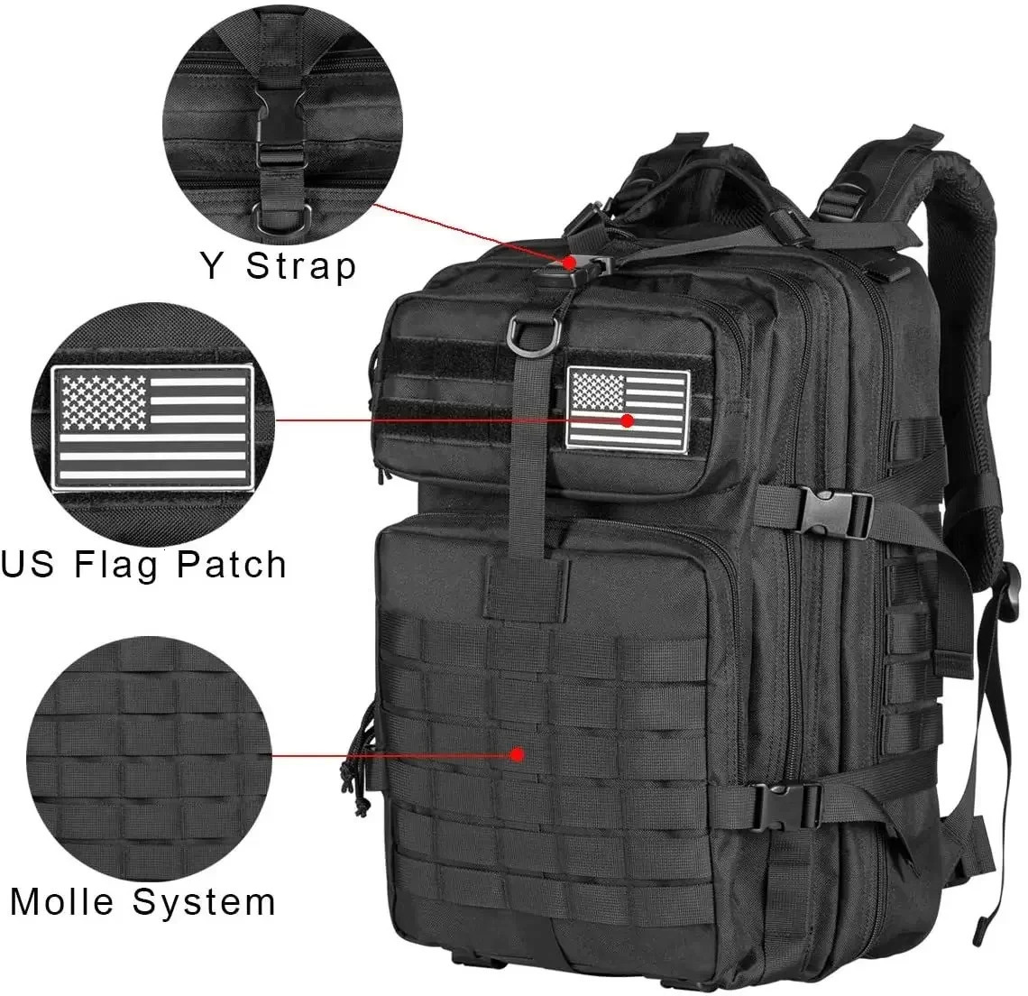 Ship from US 50L mens tactical backpack travel bag outdoor 3P school EDC Molle hiking hunting camping equipment 250227FBB