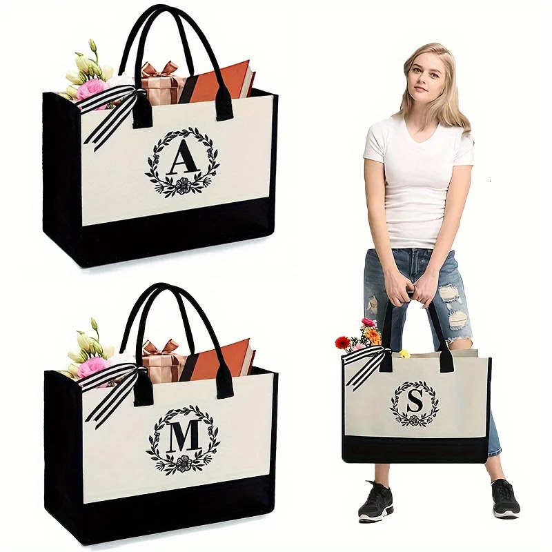 Ship from US Womens Letter Gift Handbag Personalized Initials Canvas Beach Bag Suitable for Wedding Festival Gifts Women 250227FBB