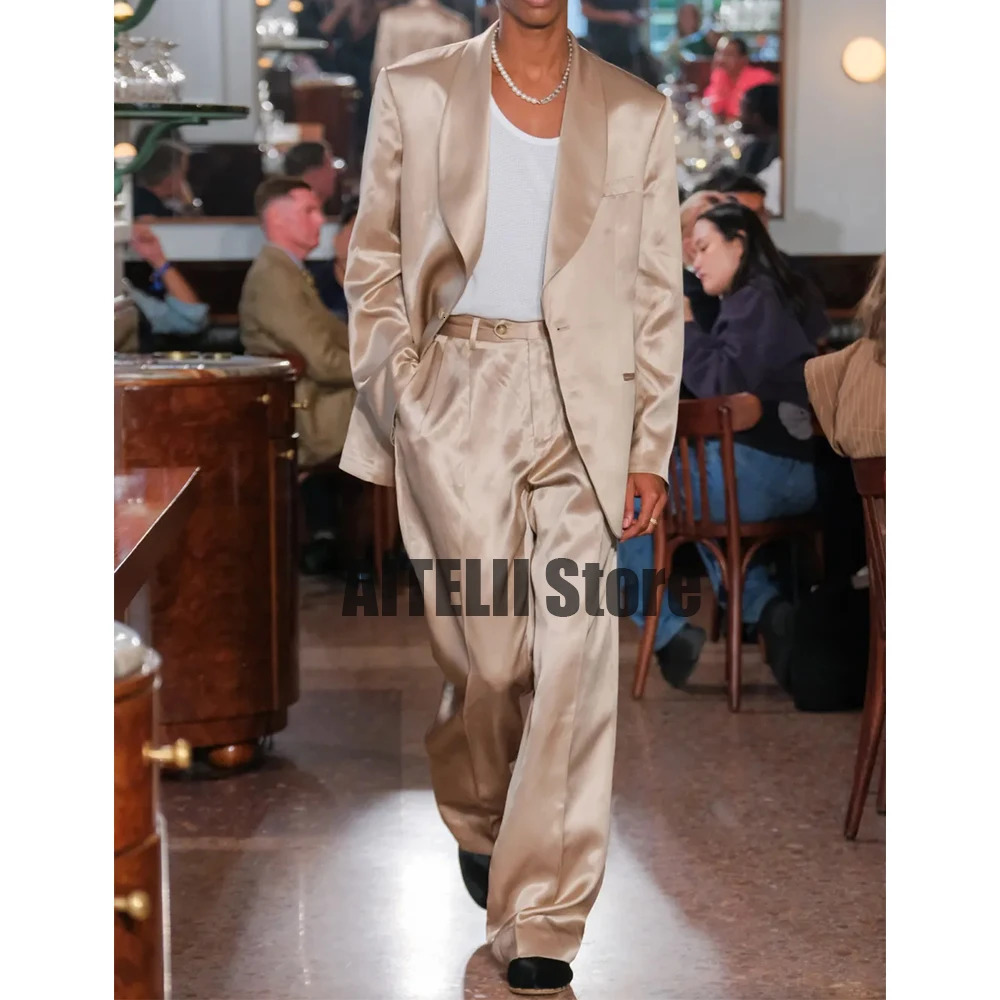 Mens Satin Two-piece Suit Mens Clothing Outfit Set Complete Suit Man Full Man Suits for Mens Costumes Adults Men Elegant 250224