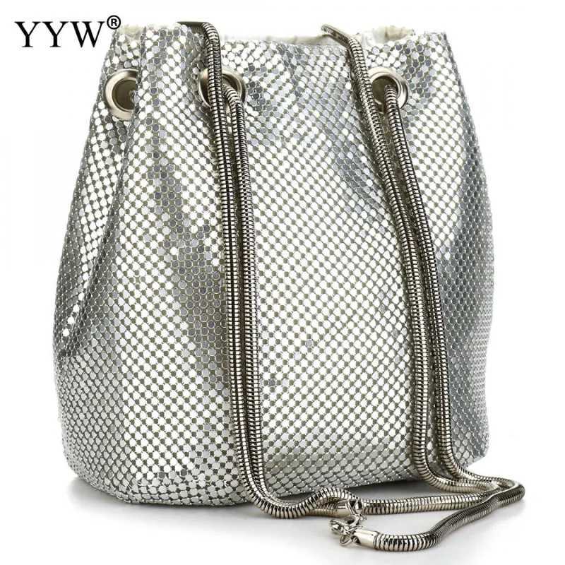 New Arrival Fashion Women Bucket Shoulder Bag With Sequin Crossbody Bag Evening Party Sliver Gold Purse Girl Handbags Female Clutches Bags T250227