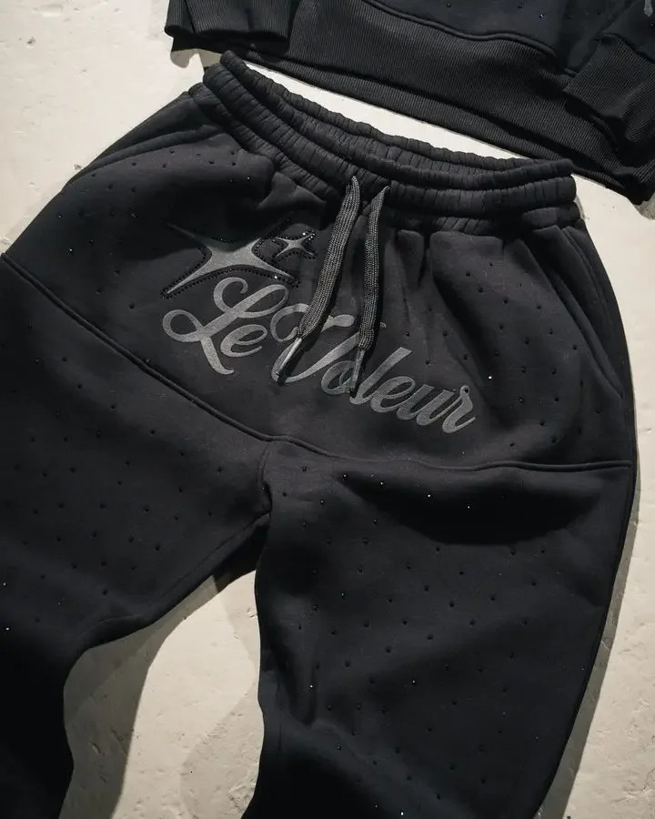 Streetwear Hoodie SweatpantsTwo Piece Set Y2K Clothes Mens Hip Hop Letters ed Rhinestone Sequins Sweatshirt Pants 250226