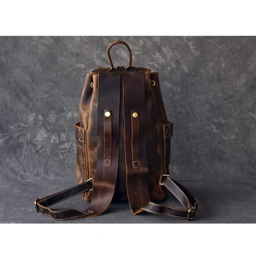 Ship from US Vintage Leather Travel Backpack for Men Women | Durable Rucksack Outdoor Hiking Camping 250227FBB