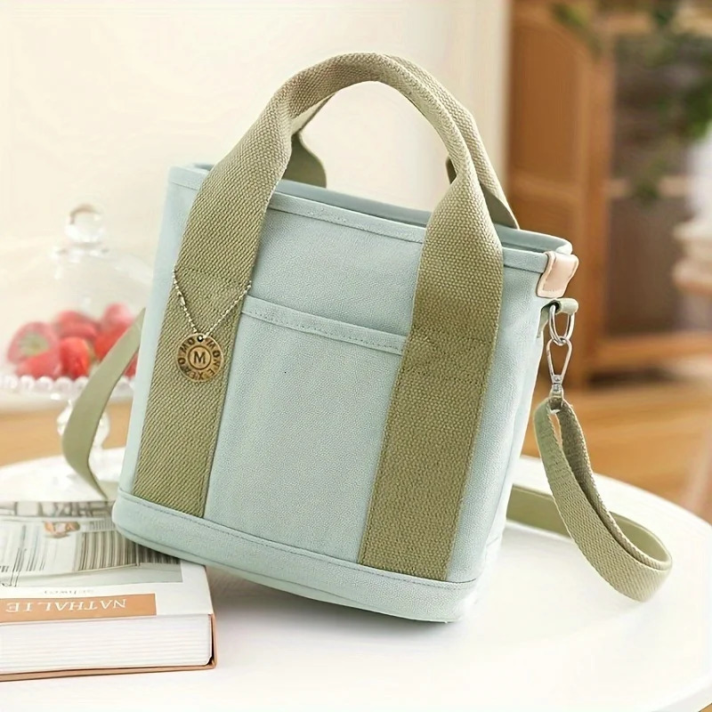 Ship from US Womens Fashion Canvas Handbag Fashionable Multi Pocket Suitable for Daily Use Perfect Lunch Bag with Comfortable Crossstraps 250227FBB